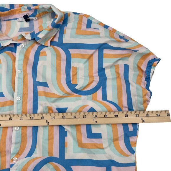 Michelle McDowell Colorful Geometric Print Button-Up Short Sleeve Shirt Small - Picture 6 of 7